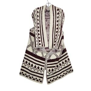 Unbranded Burgundy Cream Tribal Geometric Eyelash Knit‎ Vest OS Boho Western